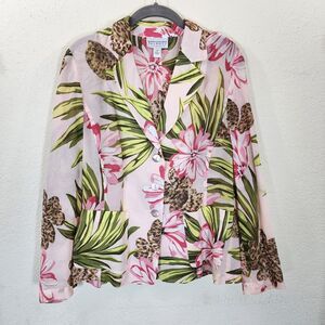 Talbots Collection Silk Cotton Blazer 8 Pink Tropical Floral Leopard Print Coat